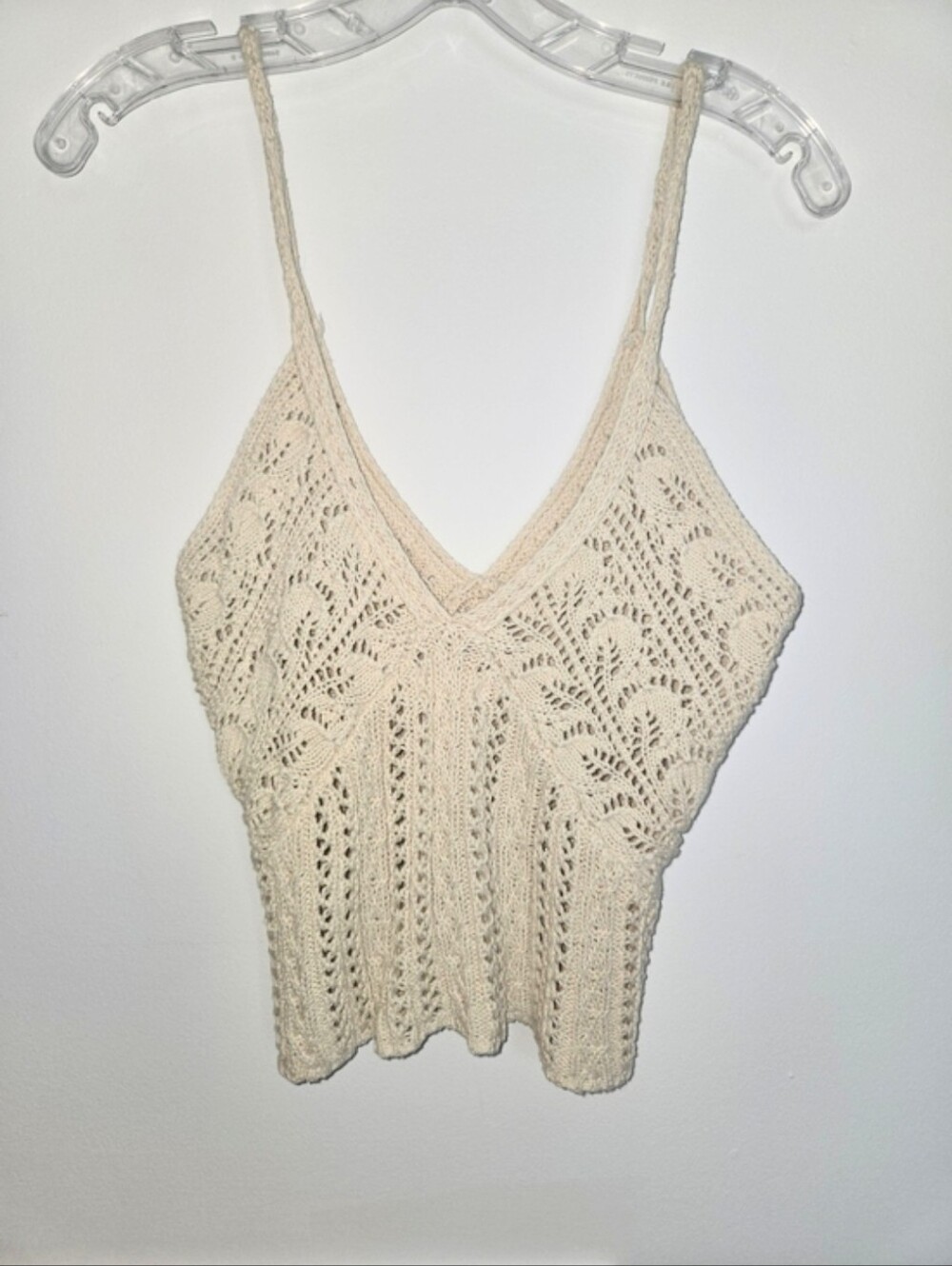 By Together - Cream Boho Beachy Crochet V-Neck Spaghetti Strap Crop Tank  Size S